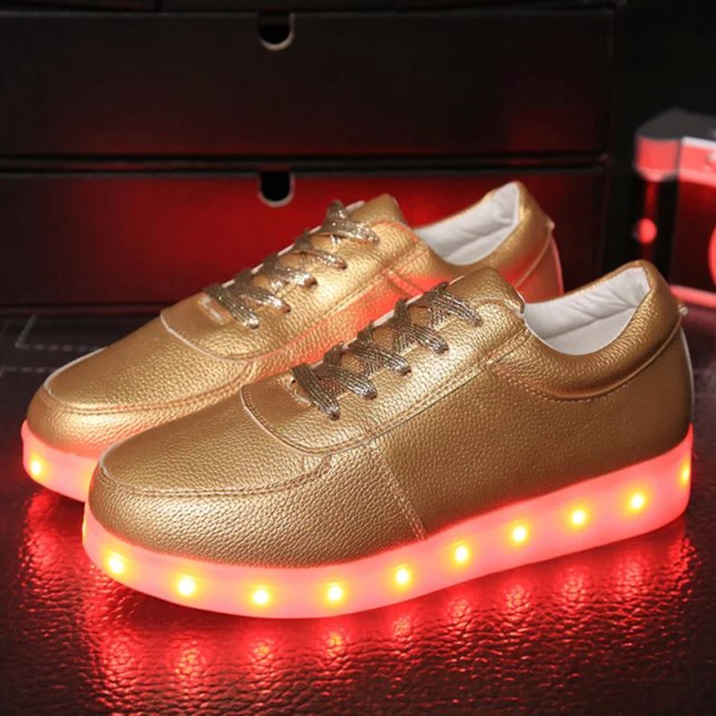 2016韓版情侶同款金銀色7彩LED燈發光鞋夜光鞋休閒板鞋USB充電鞋工廠,批發,進口,代購