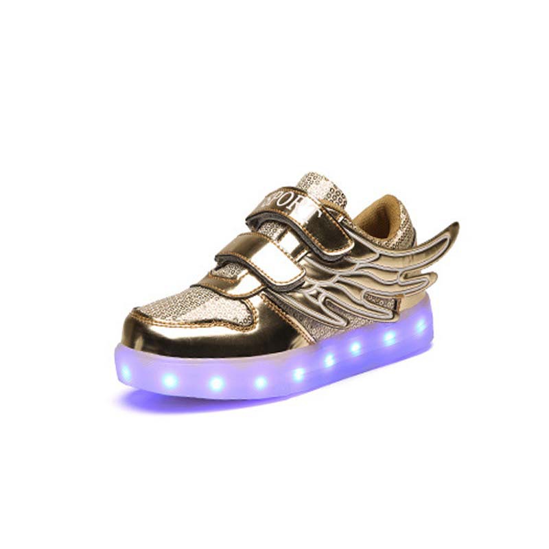 2016新款兒童翅膀USB充電發光低幫LED燈鞋男女中童大童跑步運動鞋工廠,批發,進口,代購