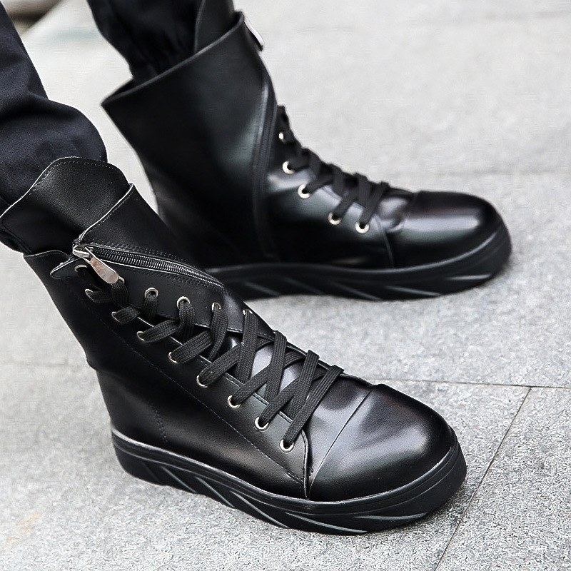 秋季男士高幫靴子圓頭系帶個性Y3時尚厚底馬丁靴一件代發工廠,批發,進口,代購