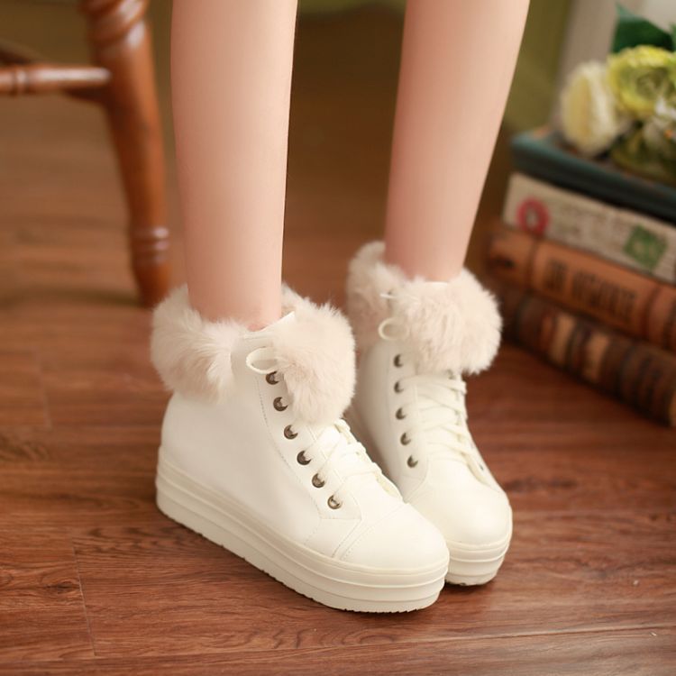 韓版系帶女鞋子雪靴中跟短靴大童少女學生粉紅色毛毛鞋冬靴C80批發・進口・工廠・代買・代購