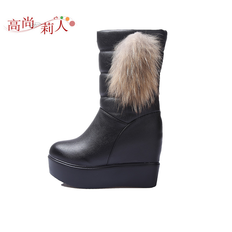 2015冬季新款皮毛一體雪靴女 真皮平底內增高保暖短靴加絨款批發・進口・工廠・代買・代購