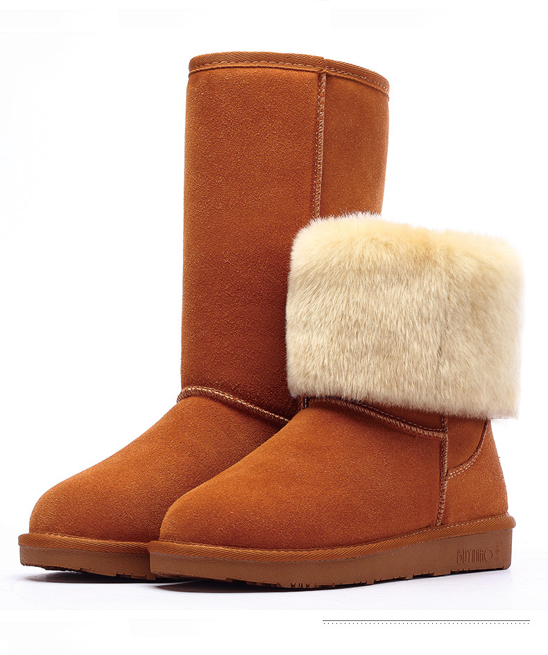 冬季新款雪靴女全牛皮加絨保暖棉靴平底高筒時尚女靴子一件代發批發・進口・工廠・代買・代購