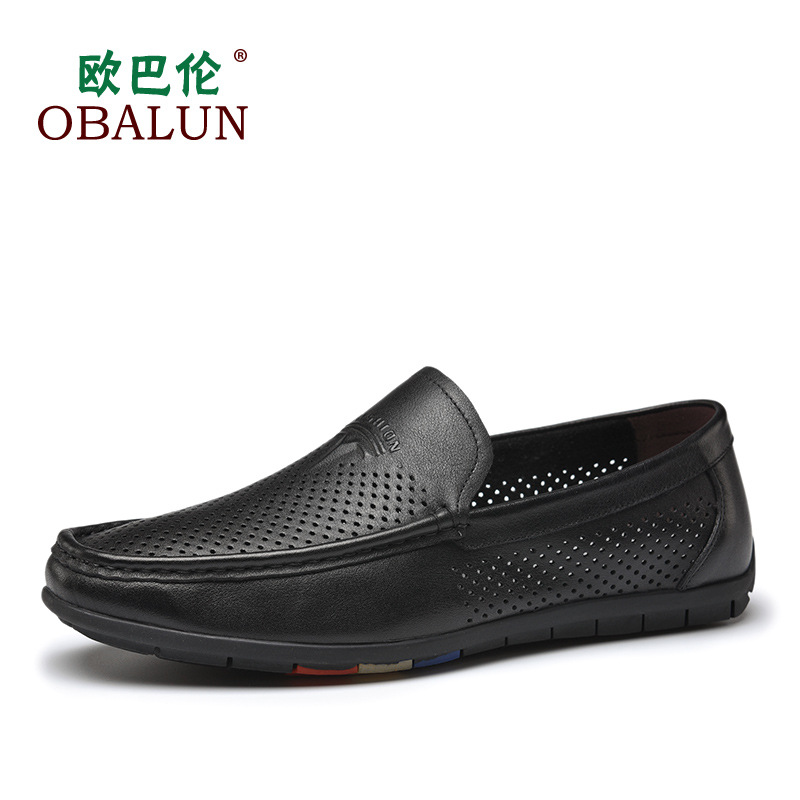 OBALUN/歐巴倫夏季真皮透氣洞洞鞋男士圓頭軟底駕車鞋商務豆豆鞋批發・進口・工廠・代買・代購