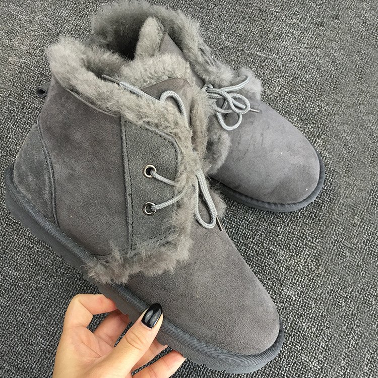 2016冬季新款韓版系帶雪靴女羊皮毛一體棉靴舒適保暖加厚雪靴批發・進口・工廠・代買・代購