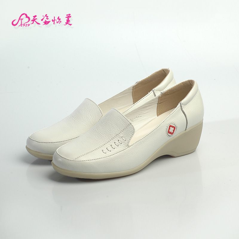 天姿怡美護士鞋 白色真皮坡跟軟牛筋底女款靜音工作美容鞋TZ--0批發・進口・工廠・代買・代購