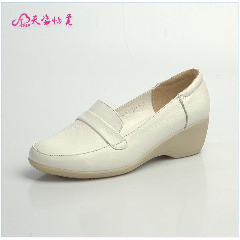 天姿怡美護士鞋 真皮白色坡跟牛筋底美容工作防靜電鞋TZ--076工廠,批發,進口,代購