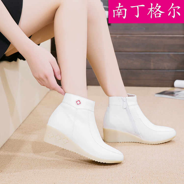 護士棉靴白色真皮白色醫院工作鞋棉鞋保暖舒適防滑醫用工廠,批發,進口,代購
