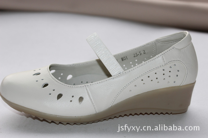 夏季新款 護士單鞋 工作鞋 白色牛皮 坡跟 媽媽休閒鞋工廠,批發,進口,代購