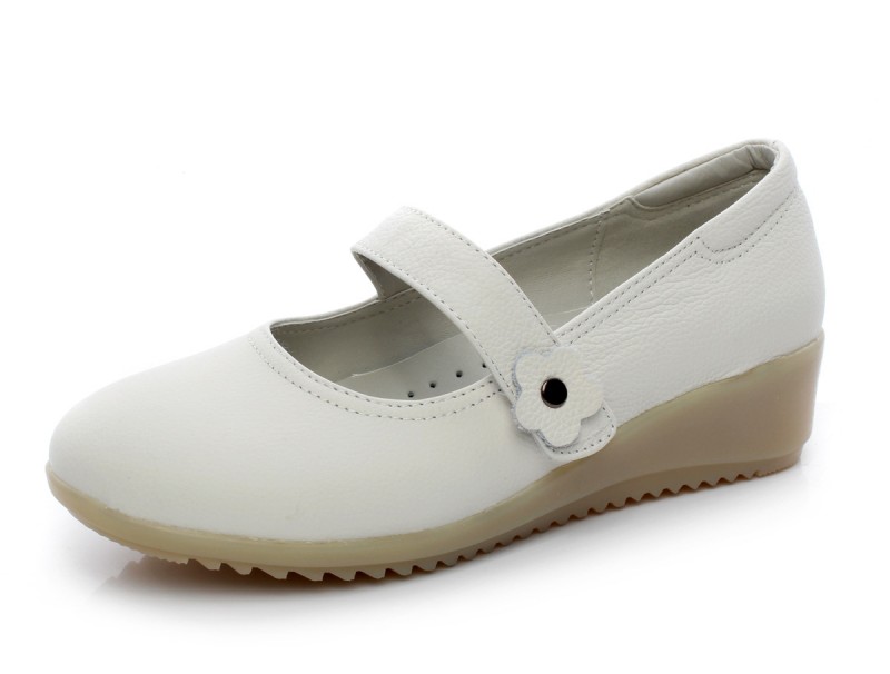 護士鞋通勒淺口單鞋女真皮白色護士鞋舒適坡跟職業工作鞋工廠,批發,進口,代購
