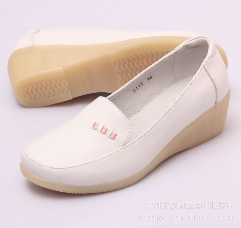 廠傢直銷臺聯頭層軟麵牛皮坡跟醫生護士鞋真皮工作鞋JY006白色工廠,批發,進口,代購