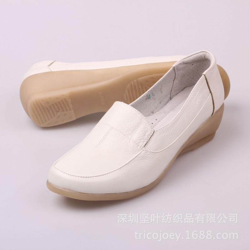 2015新款軟麵牛皮坡跟護士鞋工作鞋小白鞋真皮女鞋單鞋白色可訂貨工廠,批發,進口,代購
