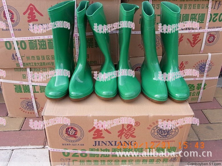 金橡028綠色耐油耐酸堿長筒水鞋 女裝高筒雨鞋 女裝水鞋工廠,批發,進口,代購