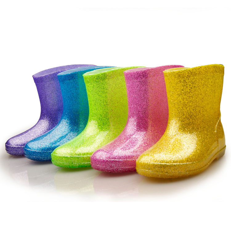 新款兒童熒光雨鞋雨靴 水晶閃粉真色彩童水鞋 防水靴工廠,批發,進口,代購