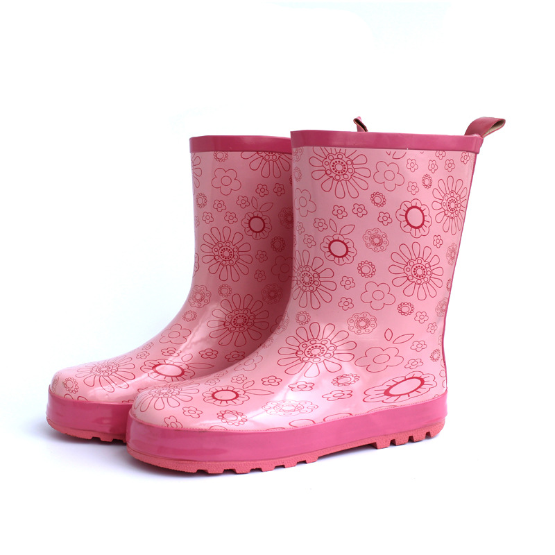 女式雨鞋粉色花朵天然橡膠卡通防滑雨鞋 批發定做批發・進口・工廠・代買・代購