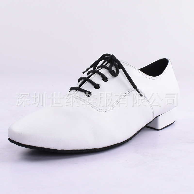 白色真皮摩登舞鞋男士成人國際標準交誼舞蹈鞋深圳品牌廠傢直銷批發・進口・工廠・代買・代購
