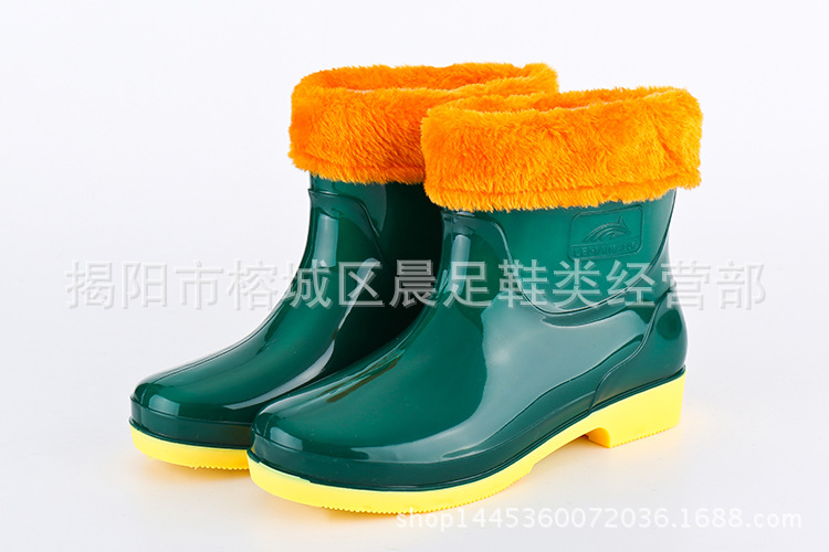 正品雙色冬季時尚女雨鞋韓國短筒加絨保暖雨靴女防滑加厚膠鞋套鞋批發・進口・工廠・代買・代購