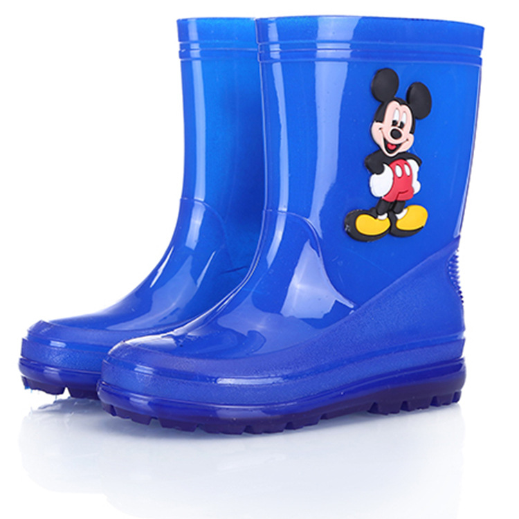 加絨兒童防滑雨鞋 天藍色米老鼠兒童保暖雨靴平底耐磨PVC雨鞋批發批發・進口・工廠・代買・代購