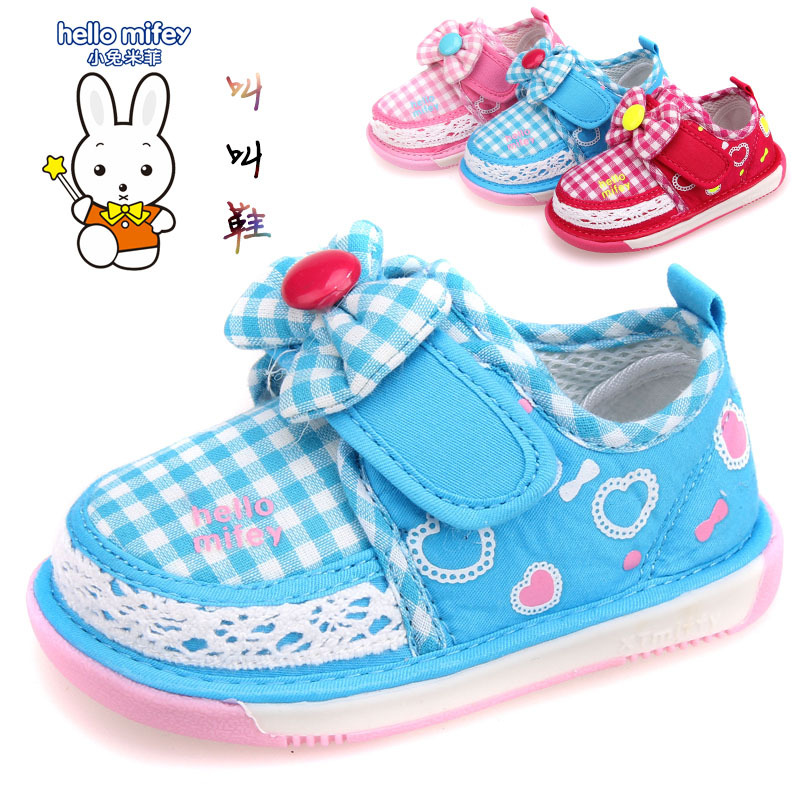 小兔米菲951秋款新品寶寶鞋 女童蝴蝶結帆佈學步鞋 嬰兒叫叫單鞋工廠,批發,進口,代購
