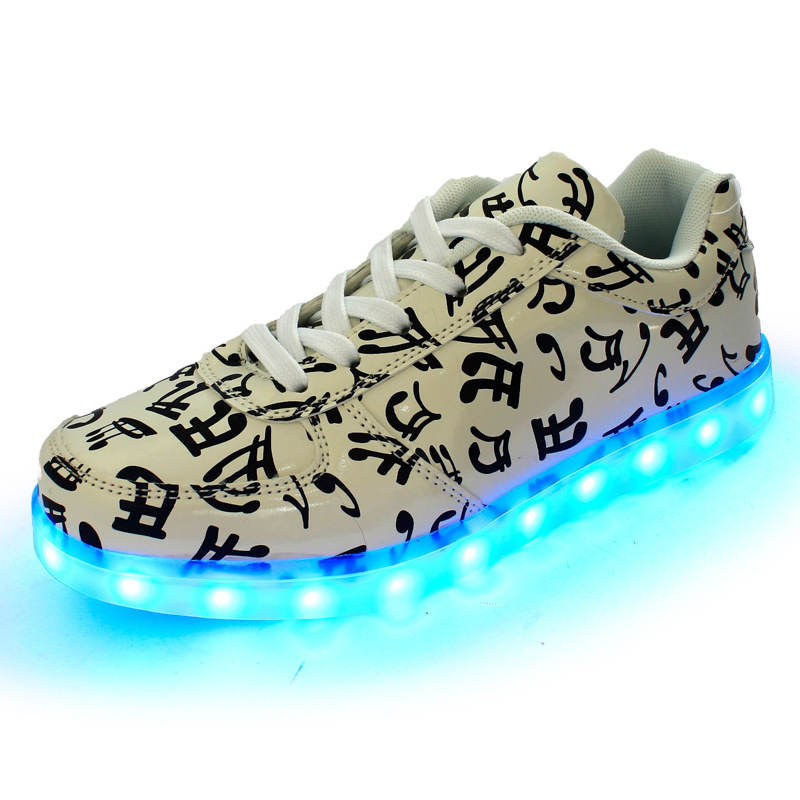音符七彩發光鞋女鞋子LED燈時尚板鞋USB充電熒光鞋充電發光休閒潮批發・進口・工廠・代買・代購