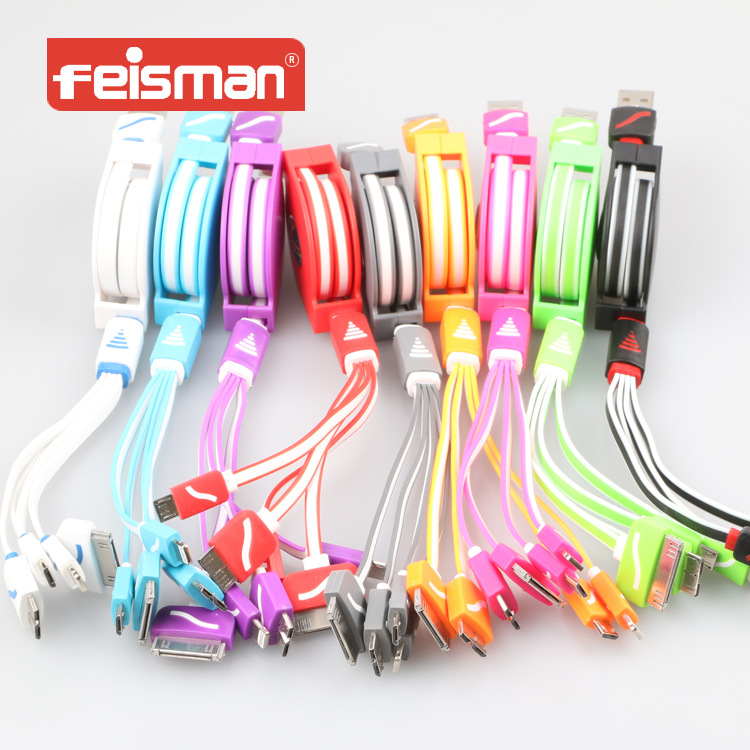 Feisman適合蘋果iphone6三星一拖四伸縮四合一手機麵條充電數據線工廠,批發,進口,代購
