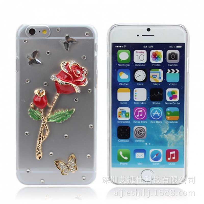 iPhone6水鉆手機殼蘋果6plus手機保護套玫瑰花外殼蘋果配件批發工廠,批發,進口,代購
