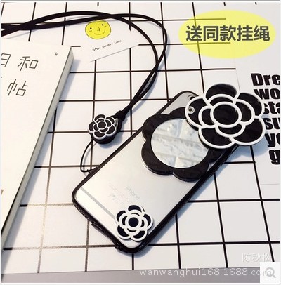 韓國山茶花iphone6s清新手機殼蘋果7plus可愛鏡子粉色保護套潮女工廠,批發,進口,代購