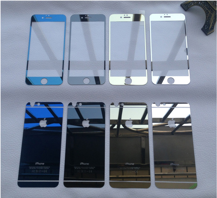 蘋果iphone6電鍍彩色鋼化玻璃膜鏡子背麵膜蘋果6plus前後鋼化彩膜工廠,批發,進口,代購