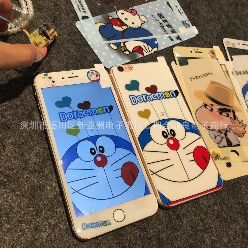 iphone6卡通鋼化玻璃膜 全屏碳纖維軟邊蘋果6s彩繪前後貼膜保護膜工廠,批發,進口,代購