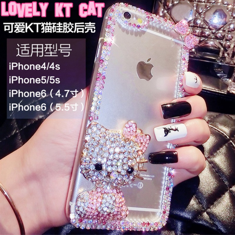 蘋果7手機殼 新款Kitty貓防摔透明鉆殼 蘋果5手機套 iPhone6殼工廠,批發,進口,代購