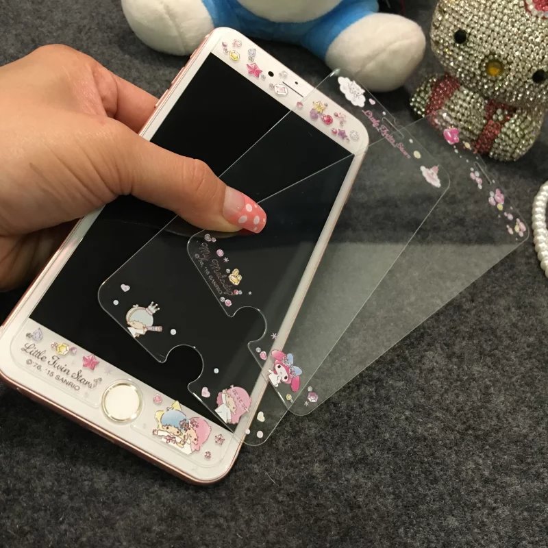 蘋果iPhone6plus凱蒂貓鋼化玻璃膜KT卡通彩膜5s美樂蒂6s浮雕前膜工廠,批發,進口,代購