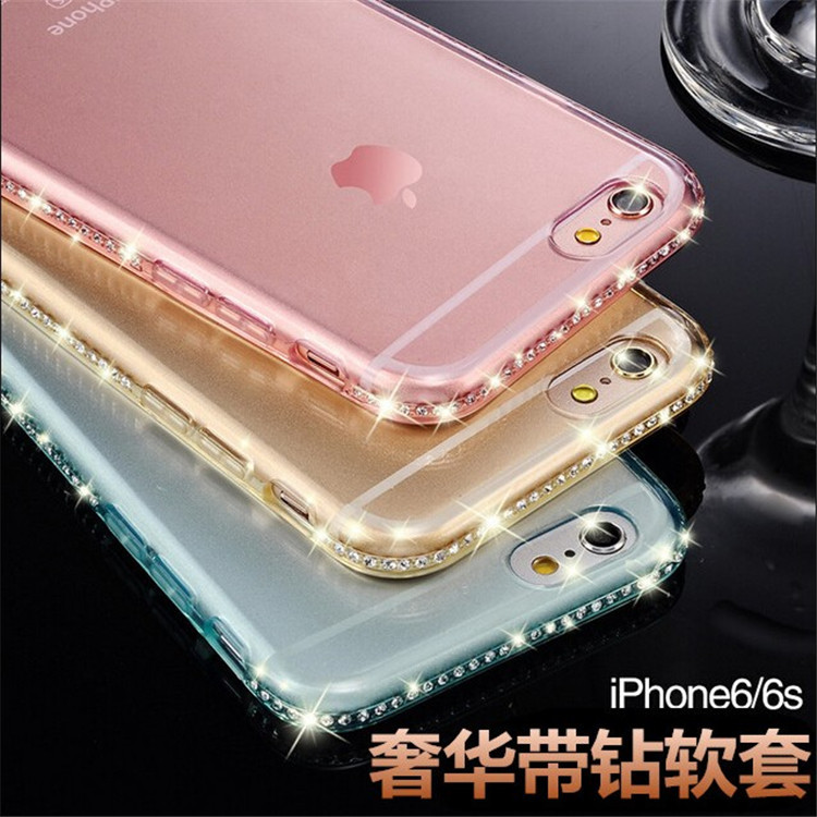 iPhone6S TPU手機殼超薄透明鑲鉆蘋果6Splus手機殼冰鉆手機保護套工廠,批發,進口,代購