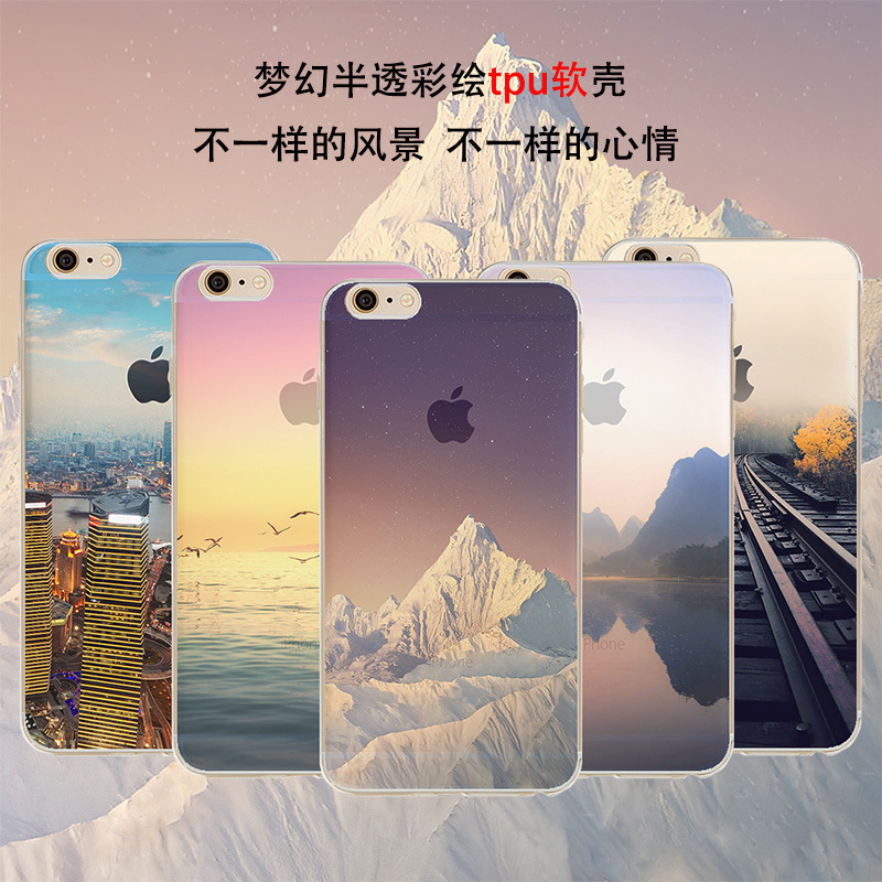 蘋果6s手機殼新款全透山水風景畫iphone6超薄tpu全包軟殼可定製工廠,批發,進口,代購