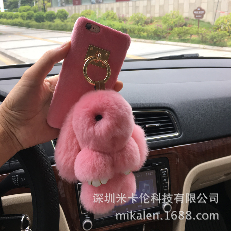 裝死兔獺兔毛皮草掛件iphone6s手機殼小兔子包包手機保護套萌萌兔工廠,批發,進口,代購