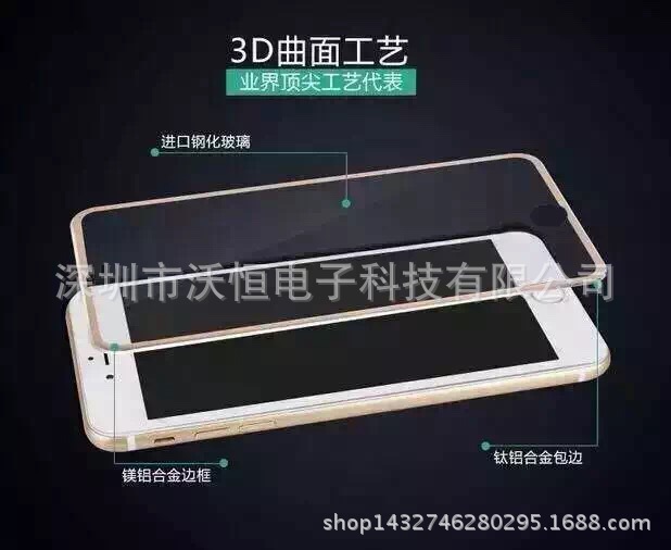 iphone6 PLUS鈦合金小邊鋼化玻璃膜 彩色金屬細邊全覆蓋保護裸膜工廠,批發,進口,代購