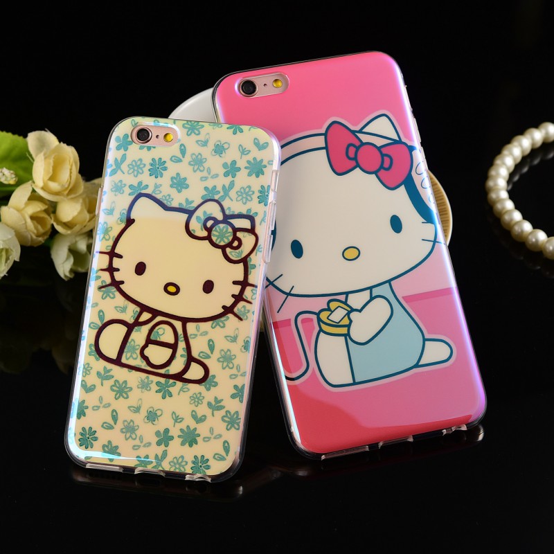 iPhone6S手機殼新款蘋果6plus卡通kitty貓鐳射藍光矽膠日韓保護套工廠,批發,進口,代購