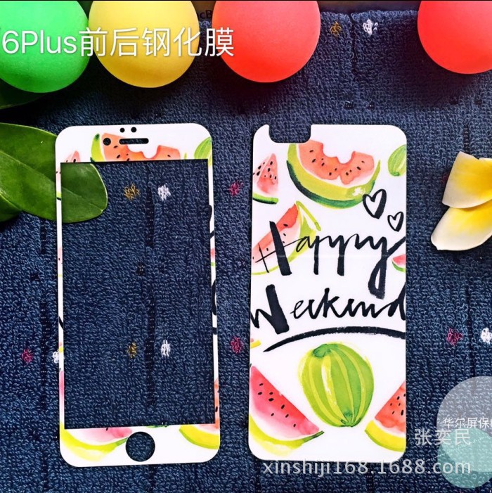 夏天水果蘋果6s鋼化玻璃膜iphone6plus卡通膜西瓜前後防爆膜彩膜工廠,批發,進口,代購