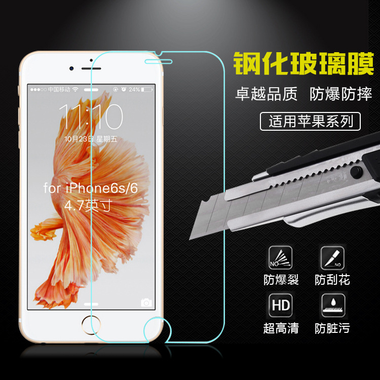 蘋果7 iphone4 5S/SE 6 Plus防爆鋼化玻璃手機保護膜裸片屏保批發工廠,批發,進口,代購