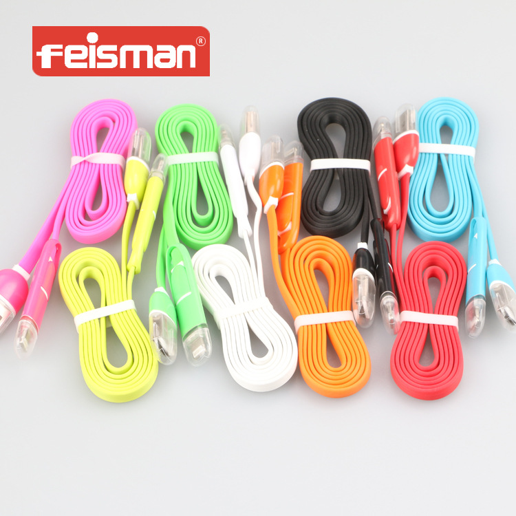 feisman1米數據線適合蘋果iphone5/6s三星安卓二合一麵條充電線工廠,批發,進口,代購