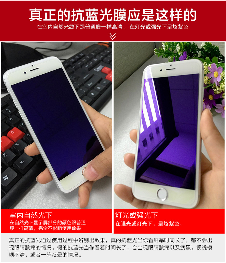 iPhone6s鋼化玻璃膜抗藍光蘋果6plus手機保護膜iPhone7鋼化膜現貨工廠,批發,進口,代購