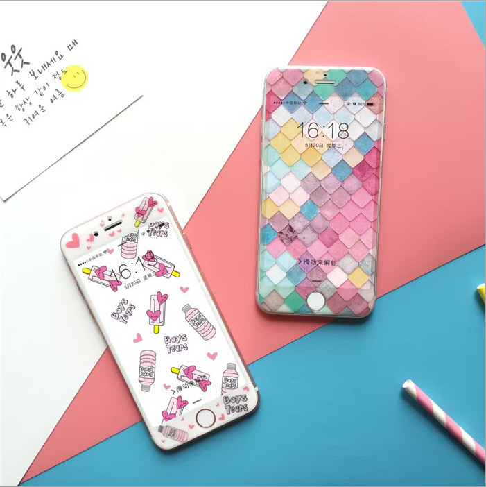 3D 粉色飲料瓶 魚鱗iPhone 7 6plus鋼化玻璃膜 手機防爆貼膜工廠,批發,進口,代購