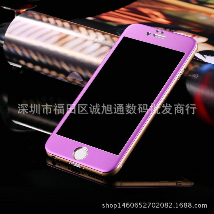 蘋果plus彩色鋼化膜iphone6拉絲鈦合金玻璃膜5s全覆蓋曲麵鋼化膜工廠,批發,進口,代購