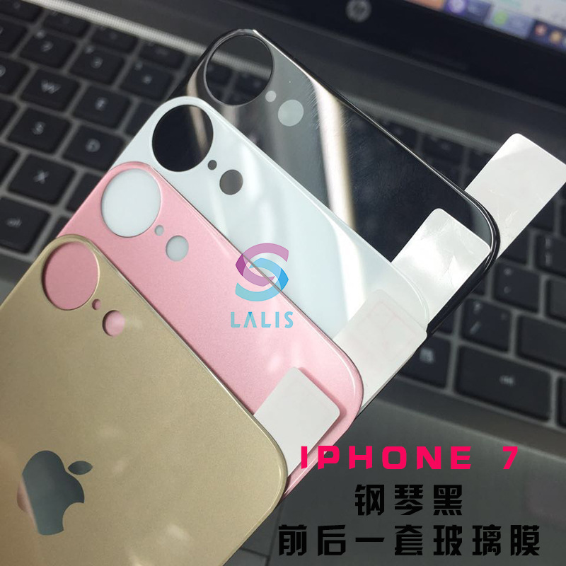 iPhone7/7PLUS背貼鋼化玻璃膜新款上市絲印鋼琴黑色背膜蘋果7膜工廠,批發,進口,代購