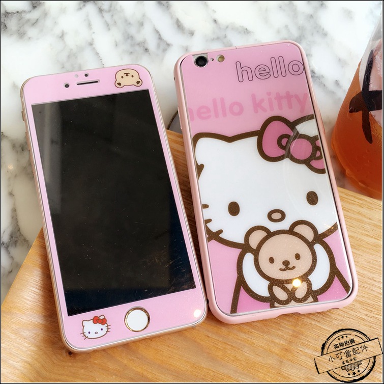 蘋果iPhone6plusKT凱蒂貓鋼化玻璃膜Kitty貓卡通彩膜5s全屏全覆蓋工廠,批發,進口,代購