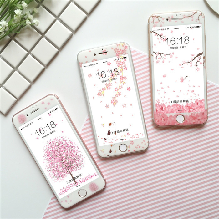 清新唯美碎花蘋果7鋼化玻璃膜iPhone7/6/6s/plus高清防爆貼膜女款工廠,批發,進口,代購