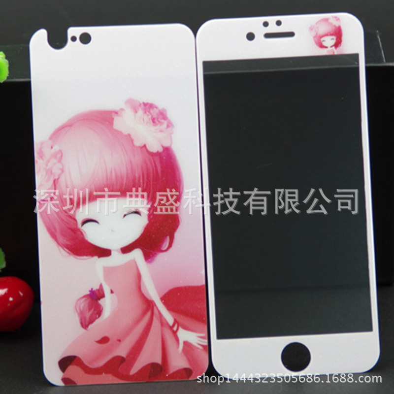 新款iphone6花姑娘鋼化膜適用於蘋果5/6/6+鋼化玻璃膜卡通彩色膜批發・進口・工廠・代買・代購
