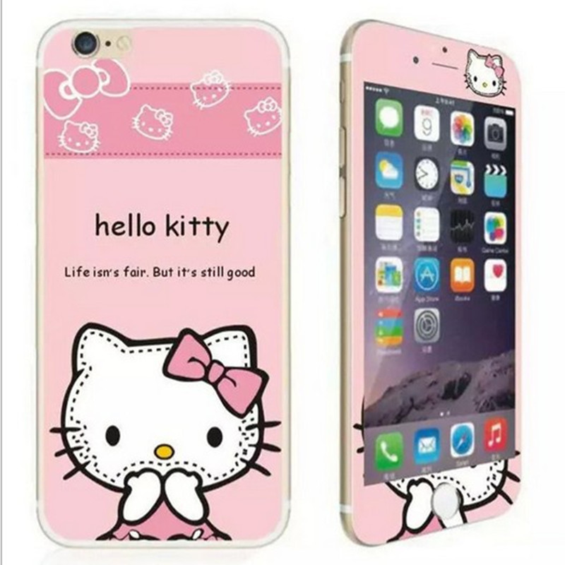 閃粉蘋果iphone 6plus卡通hello kitty前後鋼化玻璃貼膜防爆彩膜工廠,批發,進口,代購