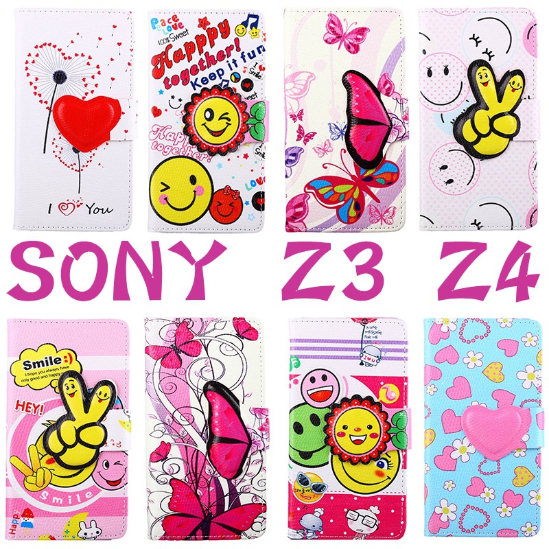 索尼sony Z3 Z4立體卡通磁扣彩繪蝴蝶插卡支架錢包功能手機皮套工廠,批發,進口,代購