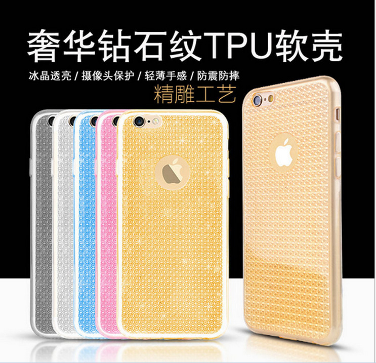 蘋果iphone6 PLUS手機殼鉆石紋閃粉TPU 蘋果6 PLUS 5.5寸軟殼皮套工廠,批發,進口,代購