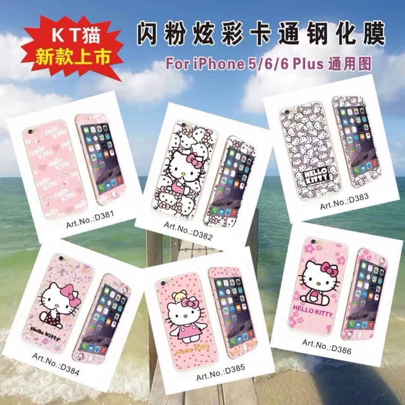 iphone6plus卡通彩色貼膜蘋果手機5.5 4.7前後鋼化玻璃膜kt貓閃鉆批發・進口・工廠・代買・代購