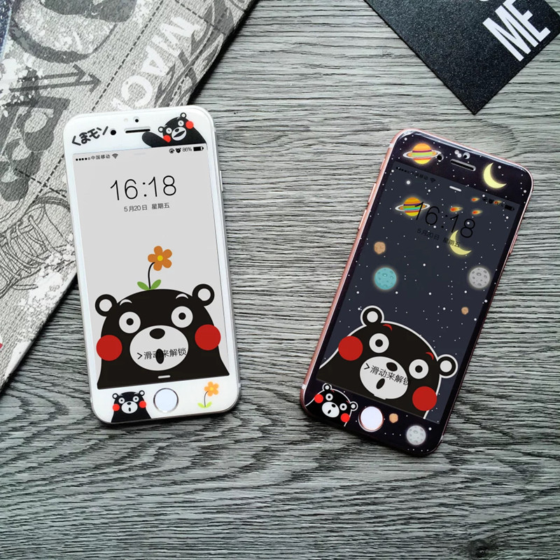 熊本熊3D弧邊全屏iPhone7 plus鋼化玻璃卡通蘋果6s手機膜防爆貼膜批發・進口・工廠・代買・代購
